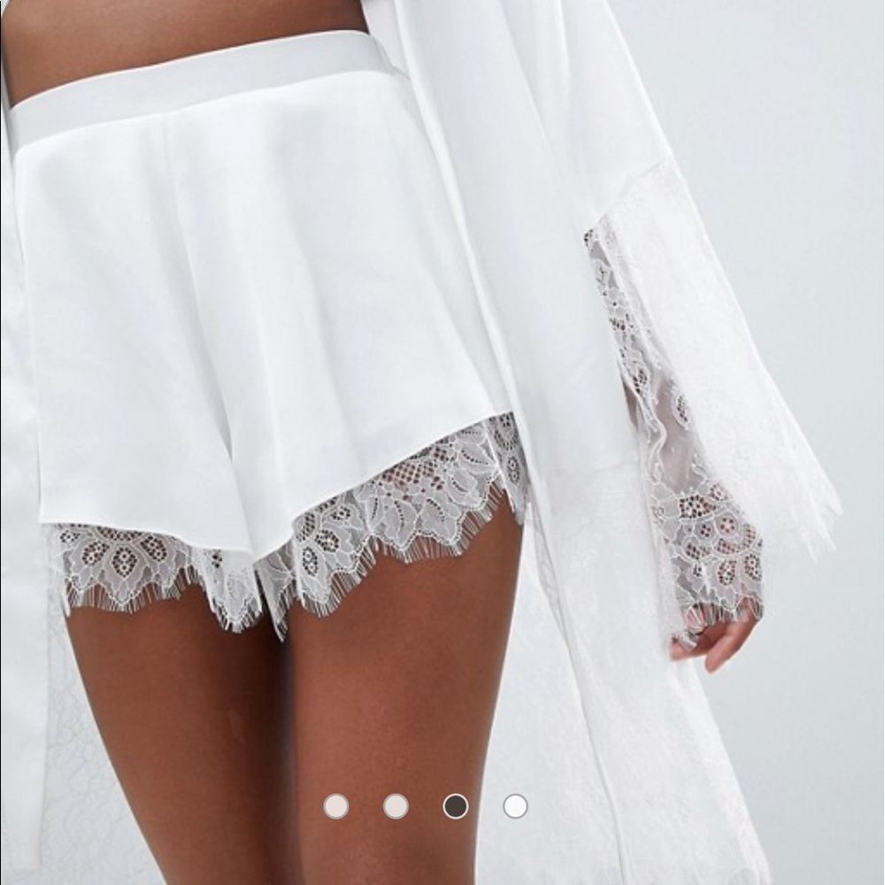 ASOS BRIDAL lace trim short ivory satin-feel